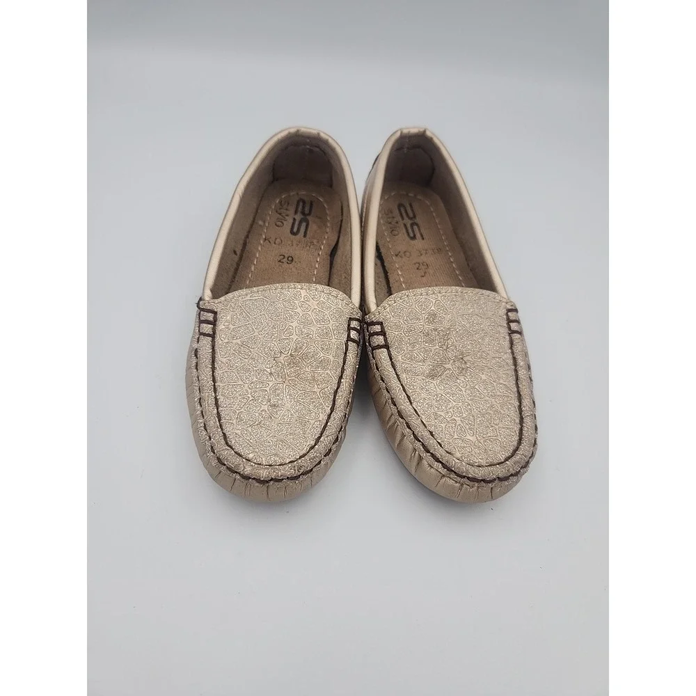 Stylo‎ Girls Slip On Loafers Shoes Gold Glitter Leopard Print Size 12 US EU 29